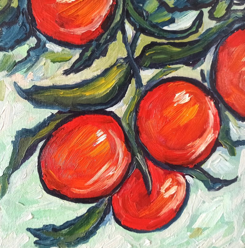 Original Art Oil Painting Tangerines Painting on Canvas Board 20x20cm - 花瓶/花器 - 其他材質 多色