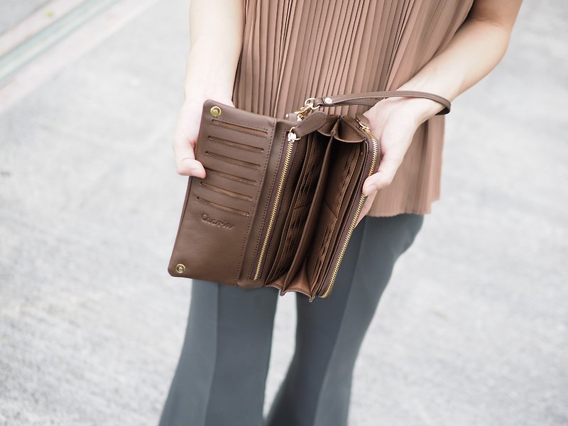 Mousse wallet, Long wallet, leather wallet, Dark choco brown wallet - 長短皮夾/錢包 - 真皮 咖啡色