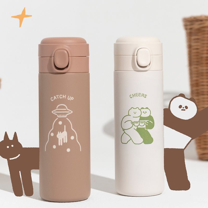 [Xiaohuangjian x Slowly Pick] Spray ceramic joint thermos cup inside the flip cover - can hold coffee milk tea - Vacuum Flasks - Stainless Steel White