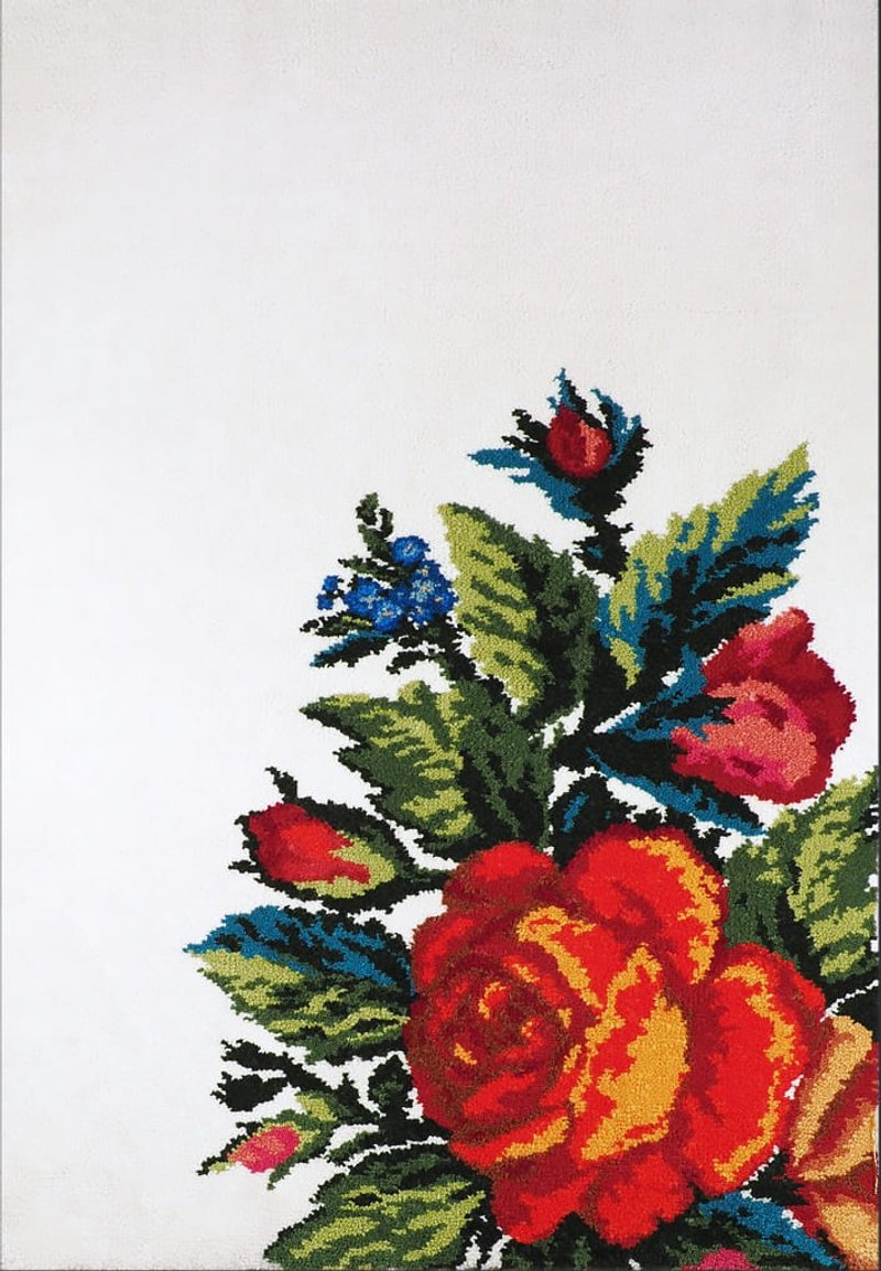 Modern Rose Flowers Tufted Rug / Botanical Living Room Area Rug - 地墊/地毯 - 棉．麻 藍色