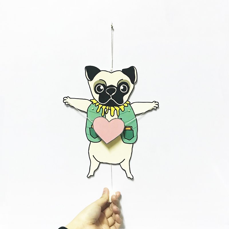 Pug / Valentines / Paper Puppet Card - Charms - Paper White