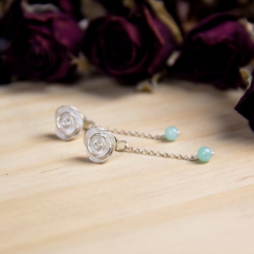 目目設計Gaze 玫瑰系列 - 大天河藍玫瑰 - 925純銀手作耳環 銀飾 禮物 包裝