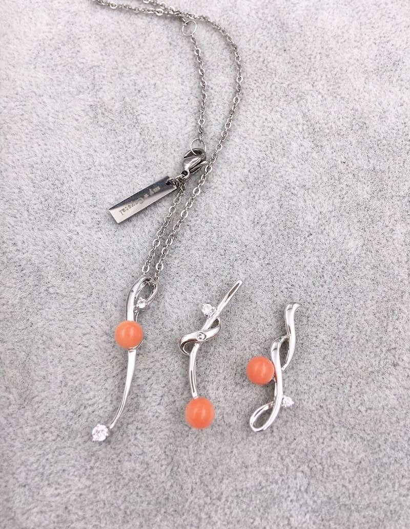 Natural Gemstone coral sterling silver pendant (1119) - Necklaces - Gemstone Pink