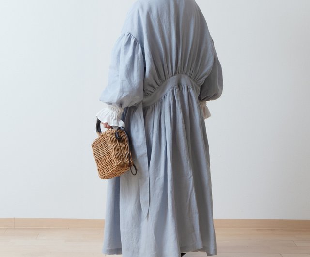 Cache coeur gathered 2way dress - French Linen/pale blue - 設計館