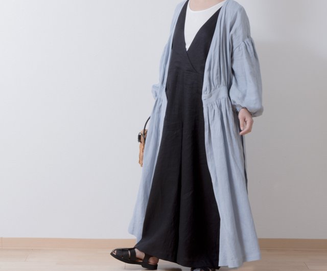 Cache coeur gathered 2way dress - French Linen/pale blue - 設計館