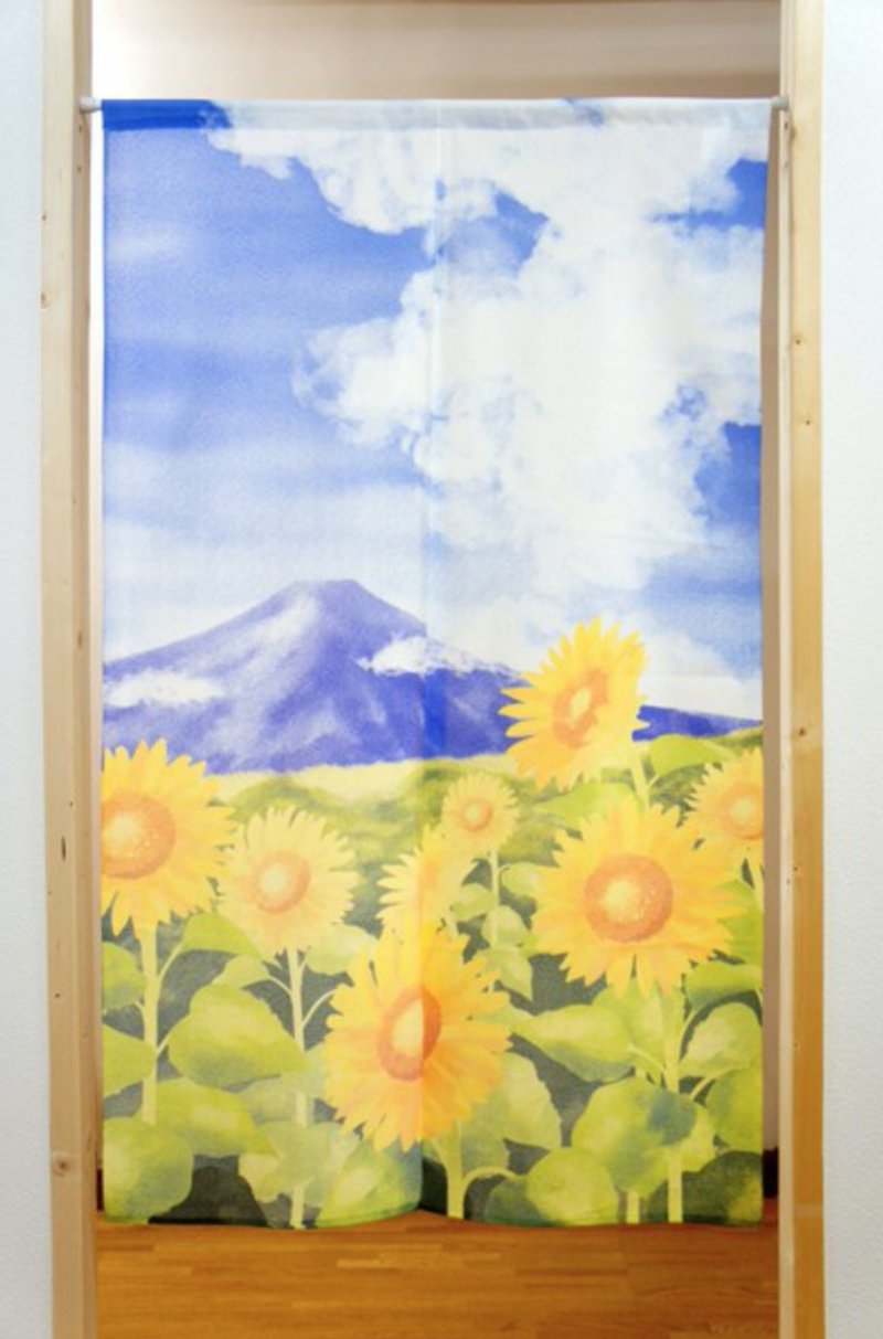 [Pre-order] Japanese-made Sunflower Mount Fuji noren curtain - Doorway Curtains & Door Signs - Polyester Blue