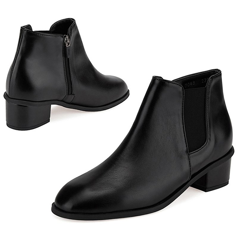 PRE-ORDER - SPUR 簡約中跟切西爾短靴 LF7043 BLACK - 女款短靴 - 人造皮革 黑色