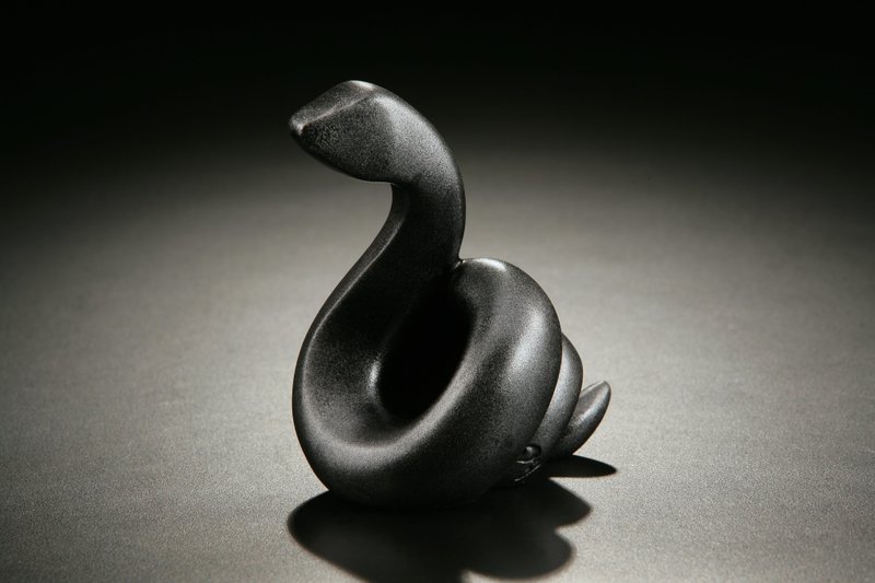 [Zodiac] Quan Art Gallery Chuan _Growth-Wealth-gathering snake-shaped stone sculpture-Black sprayed Silver - Items for Display - Stone Silver