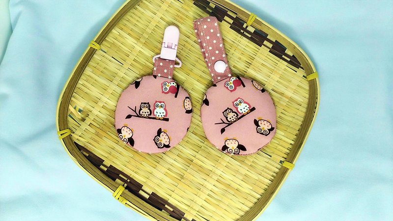 Cute owl (pink) / baby round peace symbol bag. Fu bag. Incense bag exclusive edge (round). - Omamori - Cotton & Hemp Pink