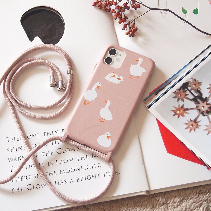 iPhone Case with Strap - Duck Walking - - เคส/ซองมือถือ - อาหารสด สึชมพู