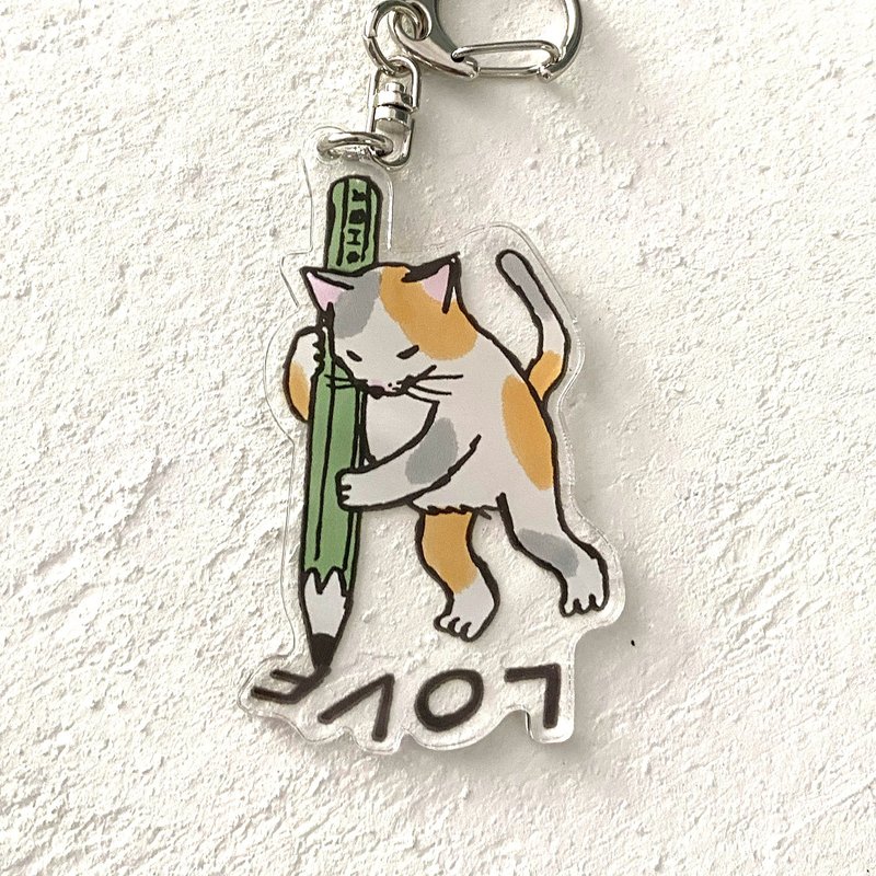 Acrylic Keychain Pencil Cat - ที่ห้อยกุญแจ - กระดาษ สีน้ำเงิน