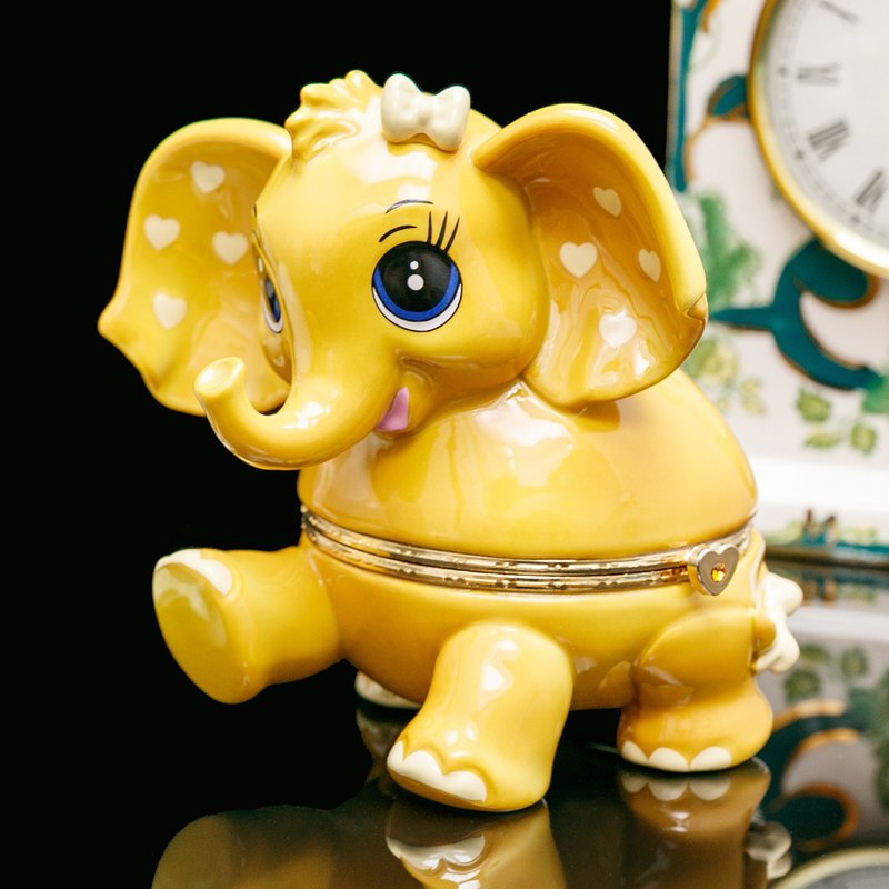 アメリカン ブラッドフォード ハッピー エレファント 2013 セラミック オルゴール ジュエリー ボックス ミュージック ベル 4 色あり - 収納用品 - 磁器 グリーン