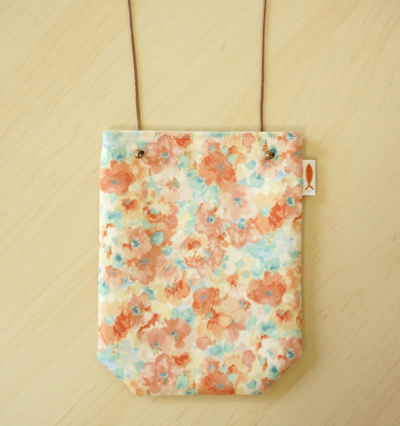 / fog の flower // corner angle walking bag / mobile phone bag / minimalist go out packet - กระเป๋าแมสเซนเจอร์ - ผ้าฝ้าย/ผ้าลินิน สีส้ม