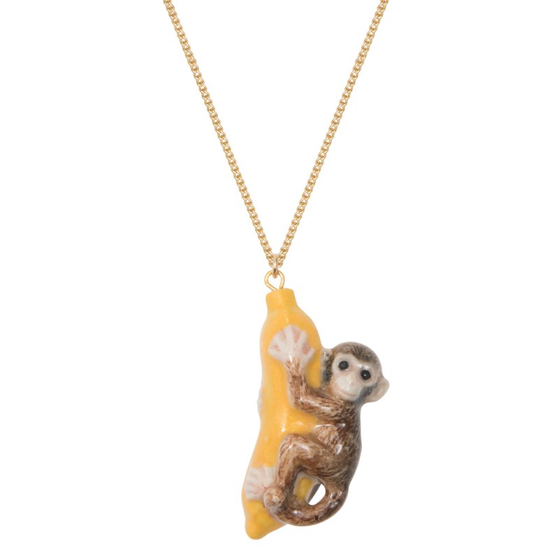 AndMary 手繪瓷項鍊-猴子 禮盒包裝 Monkey and Banana Necklace - 項鍊 - 瓷 黃色