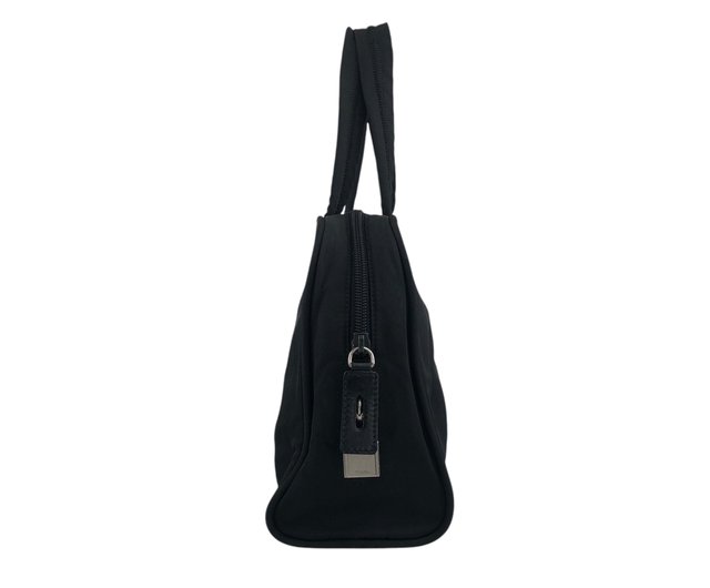 【美品】PRADAプラダ ミニボストンバッグ 黒 トライアングルロゴ ナイロン PRADA プラダ トライアングルロゴ コサージュ レザー×ナイロン
