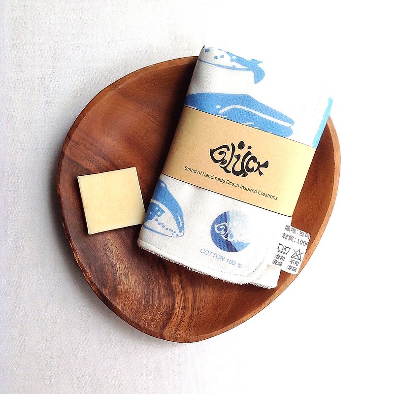 Design No.WD177 - 【Cetacea Pattern】Uncolored Cotton Hand Towels - Handkerchiefs & Pocket Squares - Cotton & Hemp Blue