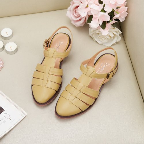 DREAMS SHOP 友善尺碼37-45 漁夫 魚骨編織平底涼鞋 檸檬黃