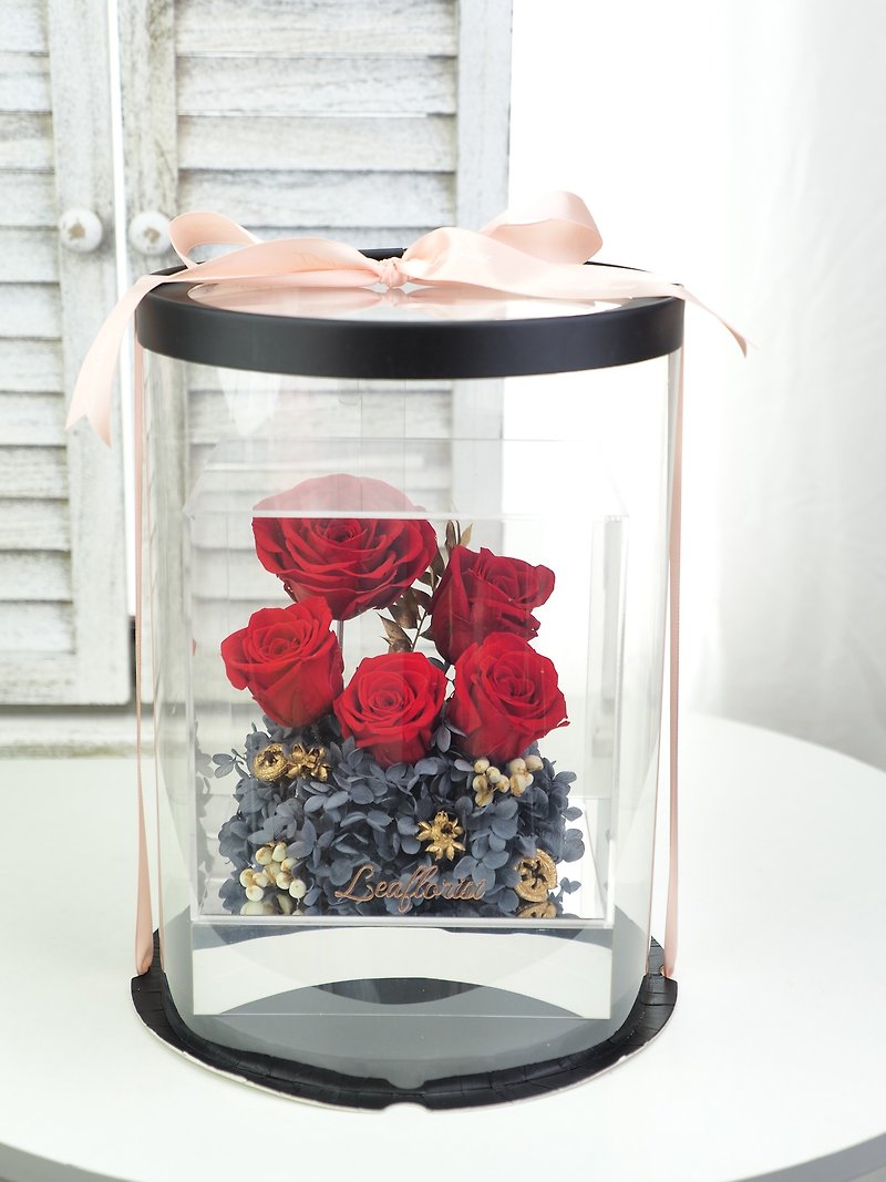 バレンタイン用プリザーブドフラワーアレンジメント 2色対応、刻印無料サービスあり - 置物 - 寄せ植え・花 レッド