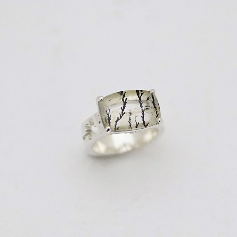 Cat that brings happiness Dendritic quartz silver ring - แหวนทั่วไป - คริสตัล สีเงิน