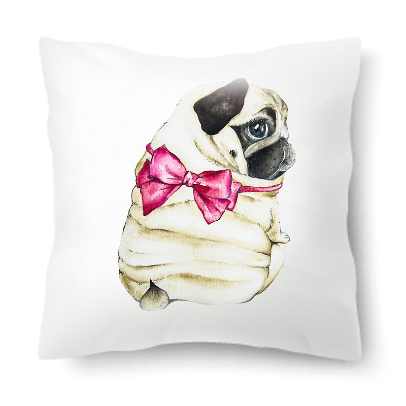 [Small Bowknot Looking Back] Cute and Classic Bago Dog Animal Pillow/Pillow/Cushion - หมอน - ผ้าฝ้าย/ผ้าลินิน สีทอง
