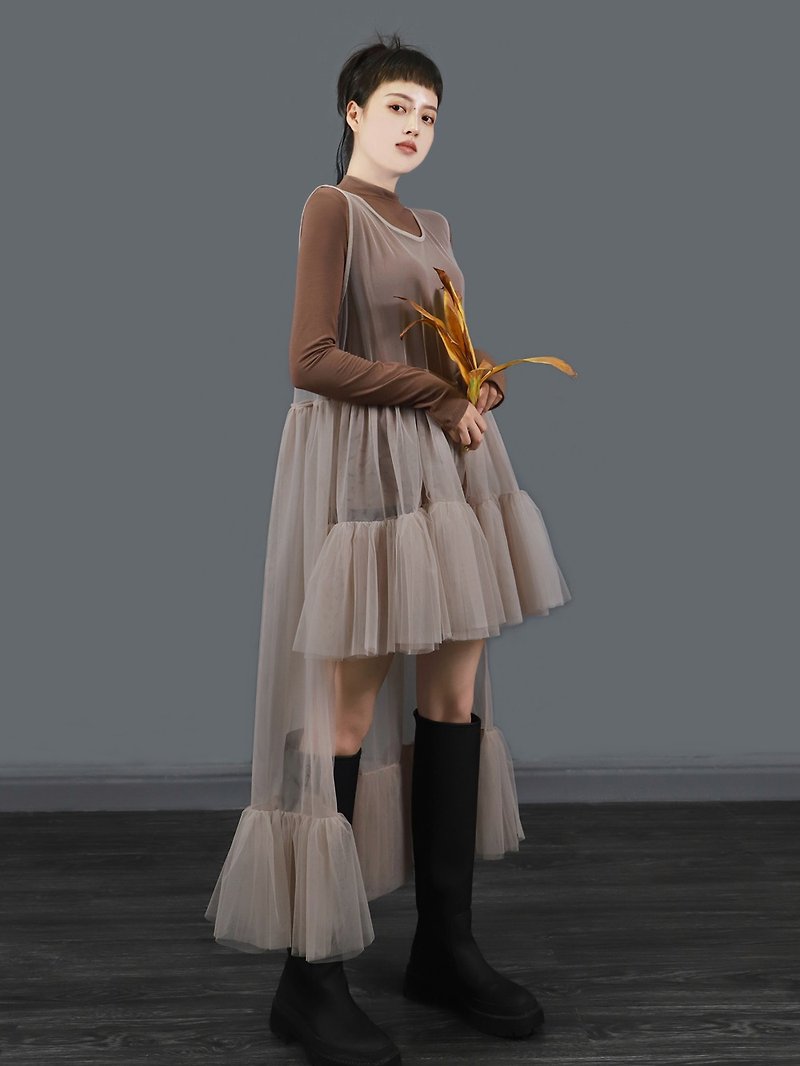 Handmade mesh dress with short front and long back, long skirt, see-through blouse gauze skirt - ชุดเดรส - เส้นใยสังเคราะห์ หลากหลายสี