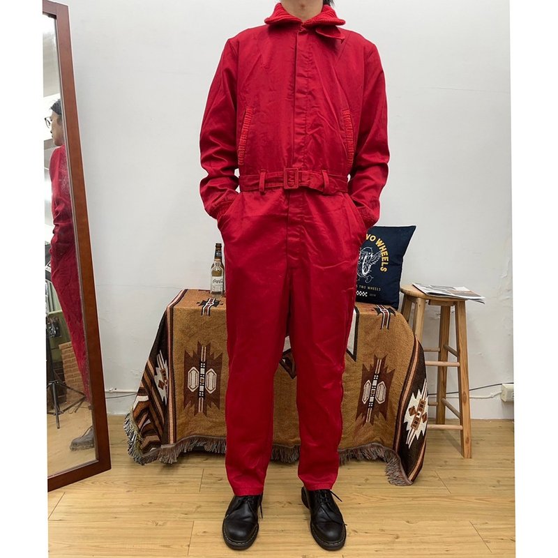Walls Blizzard Pruf 深紅 連身工作服 古著 coveralls 美國製 - 男長褲/休閒褲 - 防水材質 紅色