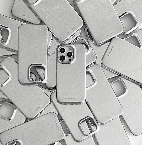 APEEL STUDIO 銀色爆裂紋 iPhone 磁吸全包皮革防摔保護殼 (支援MagSafe)