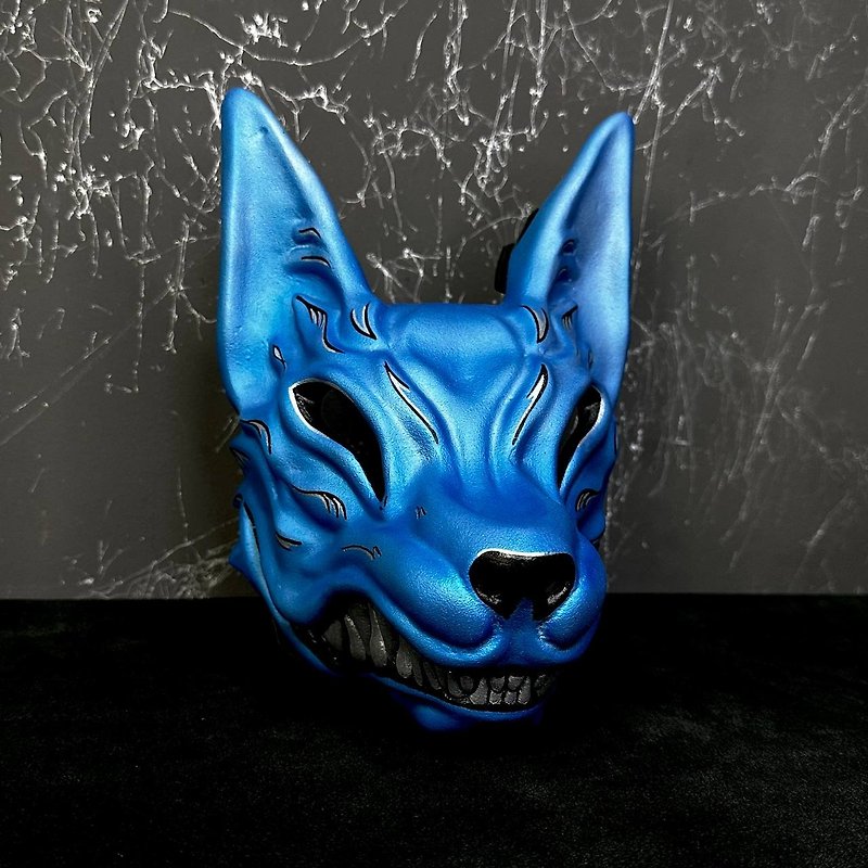 Japanese Kitsune mask, Blue Kitsune mask Anime cosplay, the nine tail fox - Face Masks - Resin Blue