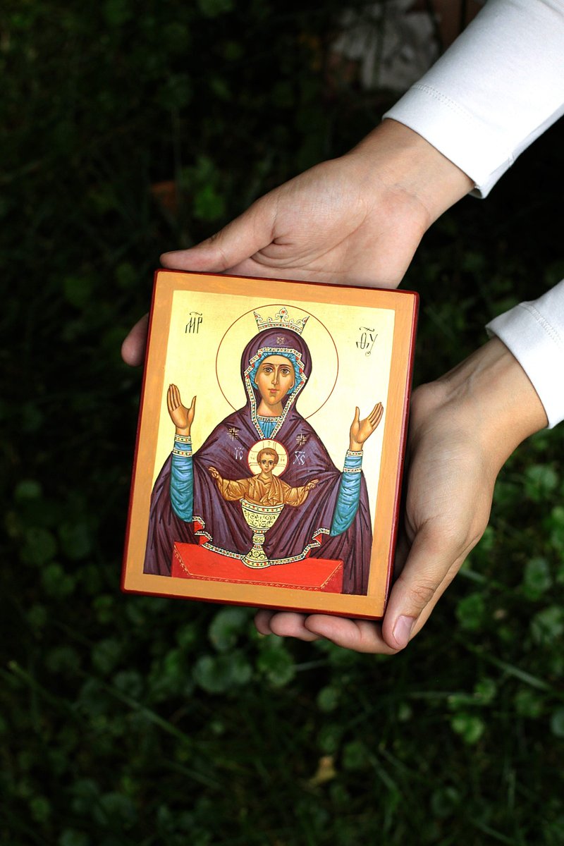 hand painted orthodox christian Virgin Mary icon, miniature religious painting - 其他 - 環保材質 金色