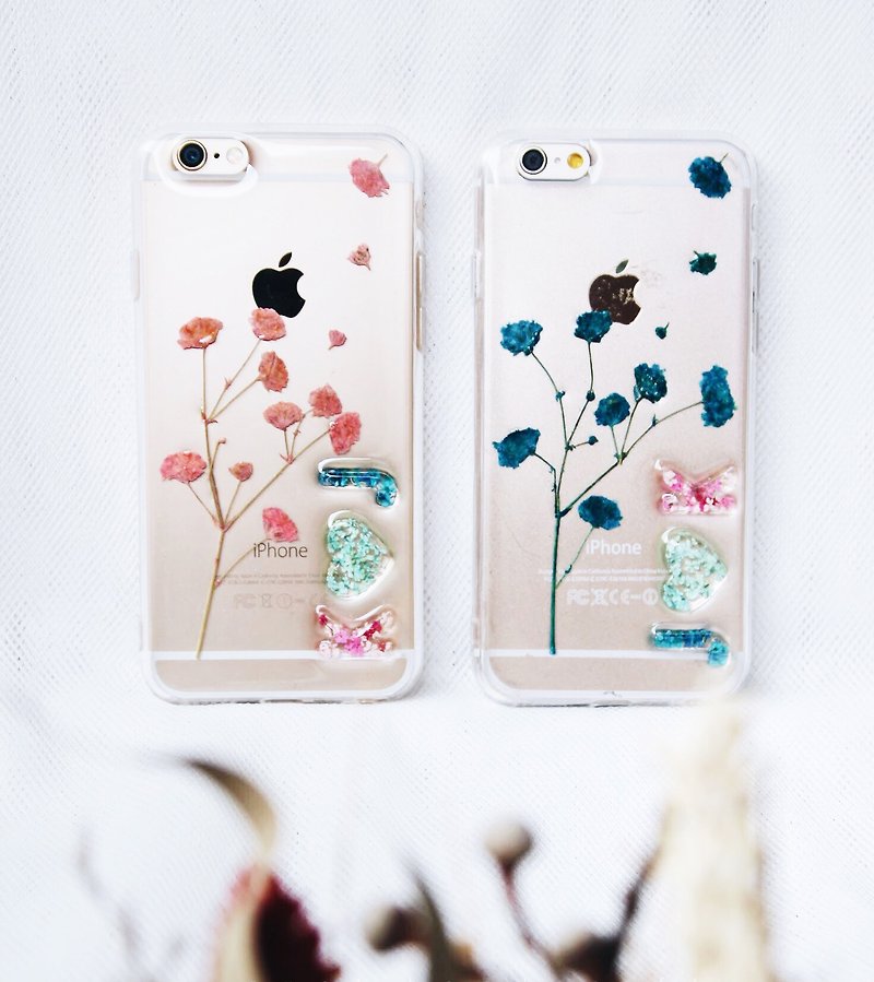 情侣手机壳 • 客制化名字 立体 乾花 福袋 Valentine Set 3D Name Phone Cover - Phone Cases - Plants & Flowers Pink