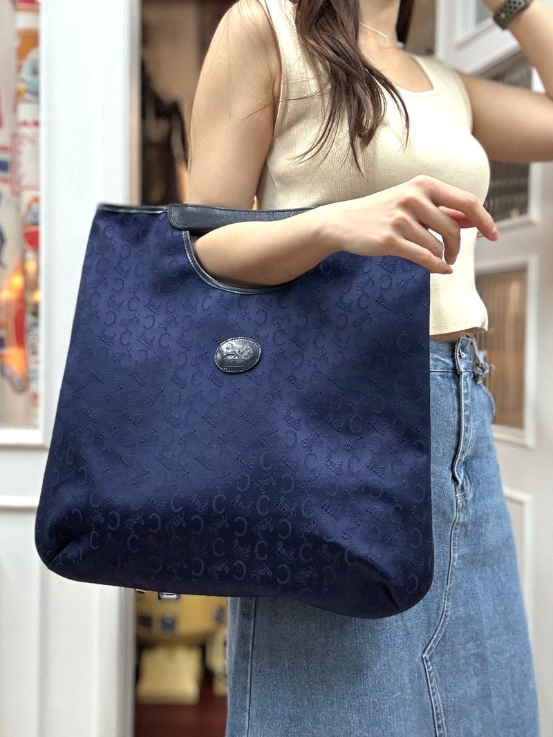 中古 未使用品 Celine 馬車 C logo 手提袋 手拿包 - 手提包/手提袋 - 棉．麻 藍色