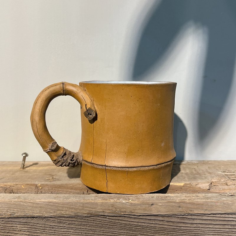 Ceramic Imitation Bamboo Mug - Mugs - Pottery Orange