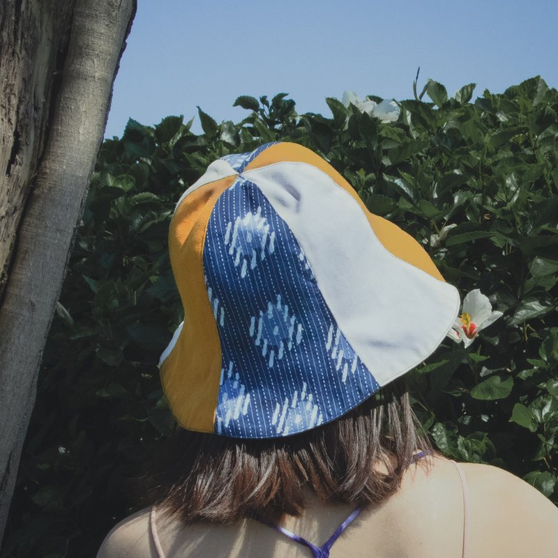 インディアンカバーダイ両面サンバイザーハット/フィッシャーマンハット-スプレーブルー - 帽子 - コットン・麻 多色