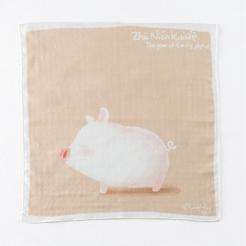 Pigs have a good hand towel. color - ผ้าเช็ดหน้า - ผ้าฝ้าย/ผ้าลินิน สีทอง