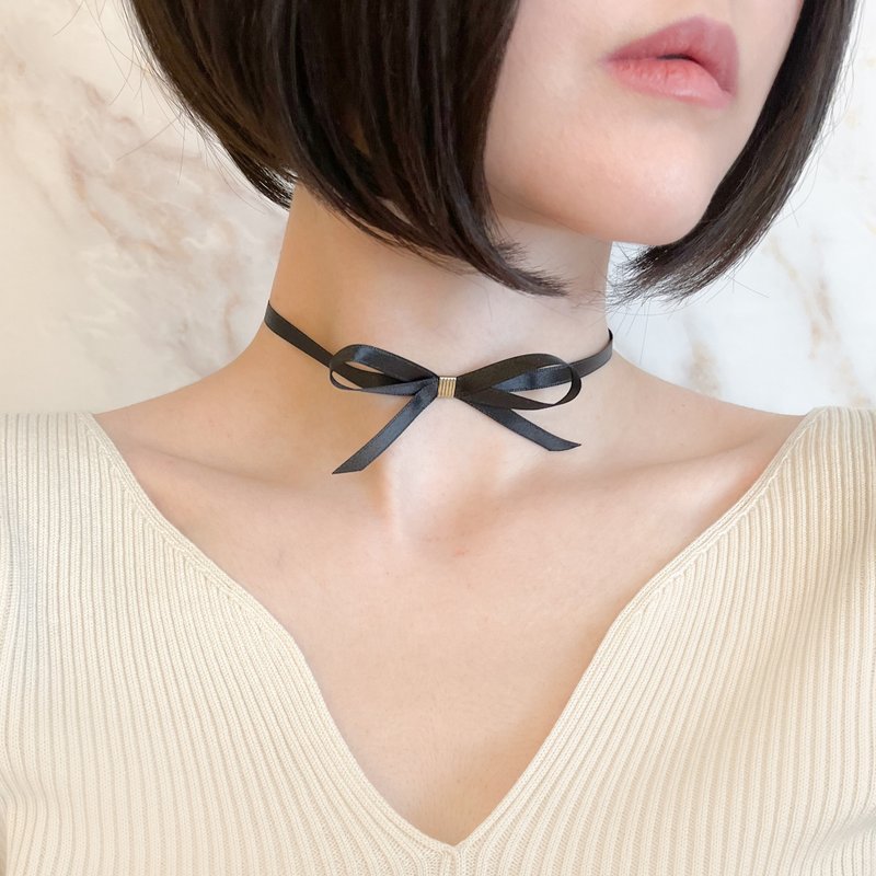 Black / Would you like it wrapped? / Ribbon choker SV175BK - Chokers - Polyester Black