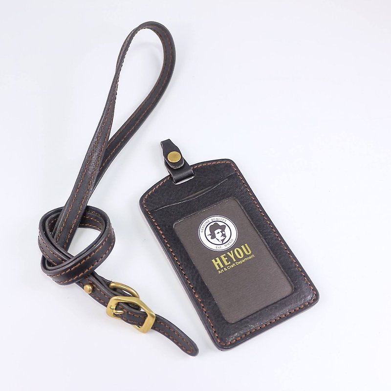 HEYOU Handmade –Leather Card Holder Leather ID Holder - Black - ที่เก็บพาสปอร์ต - กระดาษ สีดำ