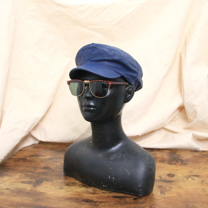 Back to Green::戶外帽  真皮 寶藍色報童帽 d-59//vintage hat - 帽子 - 真皮 