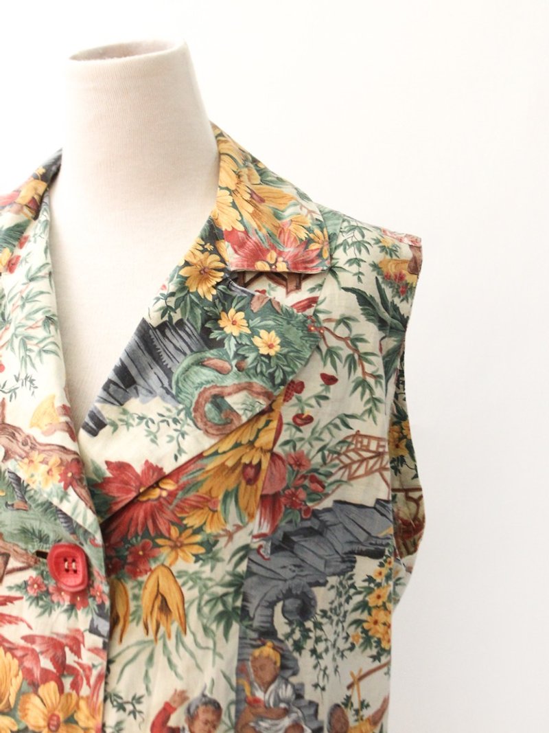 Retro European Summer Loose Childlike Illustration Illustration Cotton Sleeveless Vintage Vest Top - เสื้อกั๊กผู้หญิง - ผ้าฝ้าย/ผ้าลินิน สีส้ม