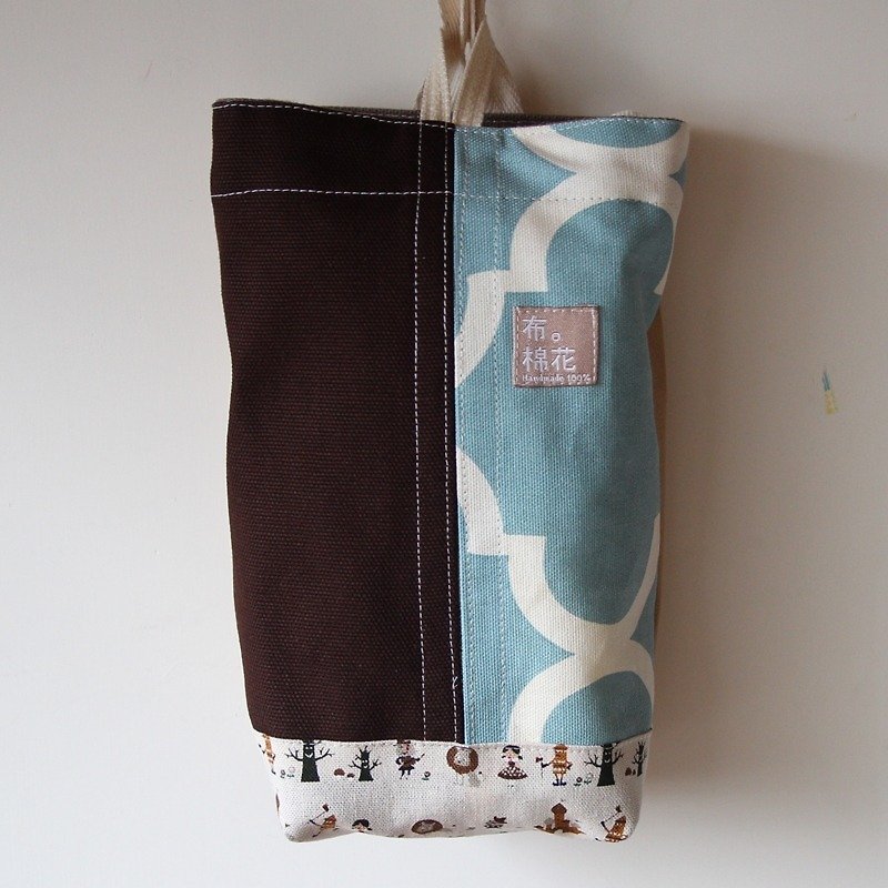 Cotton Fabric: canvas tissue box cover, Hanging Tissue Box, housewarming gift,  Deep Brown + sea blue, Retro - Items for Display - Cotton & Hemp Blue