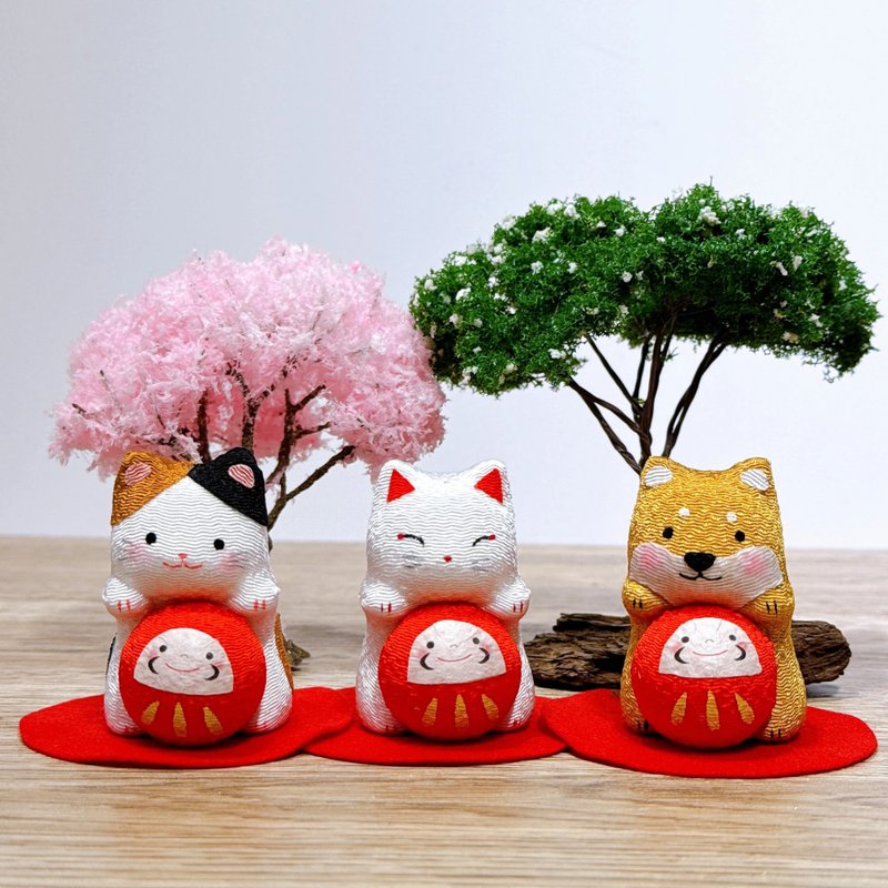 日本の縁起物、招き猫、柴犬、白狐。 - 置物 - その他の化学繊維 多色