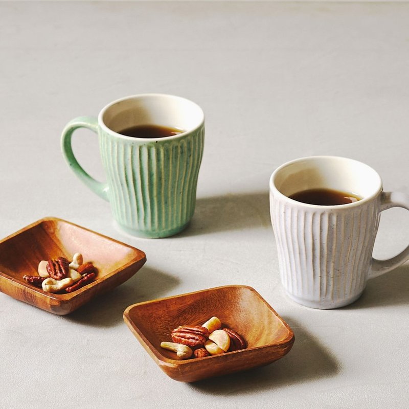 Mino Ware Ripple Pair Mug & Tray with Tray - แก้วมัค/แก้วกาแฟ - ดินเผา สีเขียว