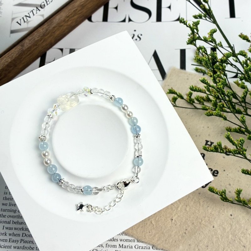 オリジナルデザイン 澄みわたる水光 貔貅ムーンストーン エナジークリスタルブレスレット 貔貅 アクアマリン ホワイトクォーツ - ブレスレット - クリスタル ブルー