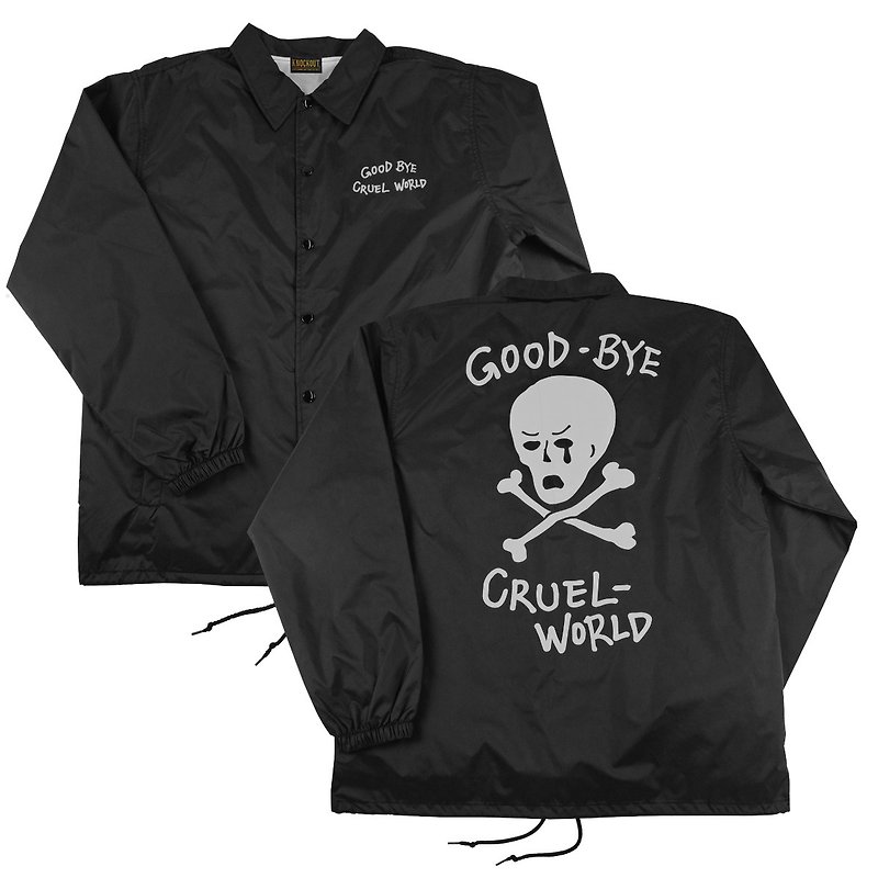 [Knockout] Good bye Cruel World coach jacket coach jacket windproof and water resistant - เสื้อโค้ทผู้ชาย - วัสดุกันนำ้ สีดำ