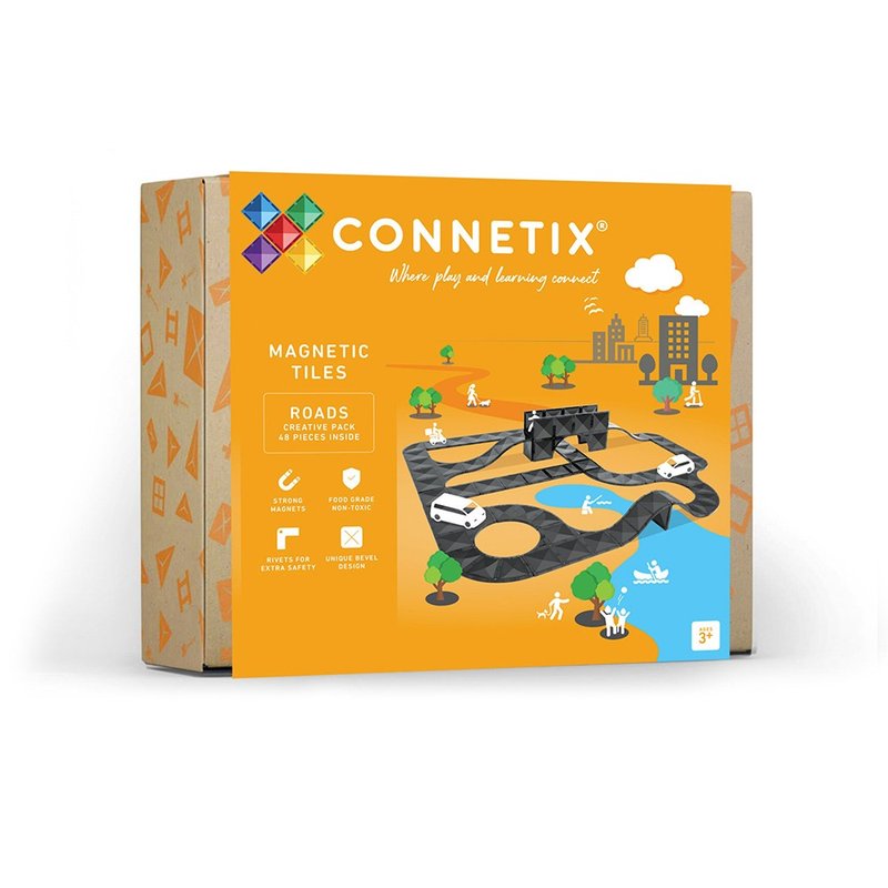 Australian Connetix Traffic Series Magnetic Building Blocks-Creative Road Set (48pc) - Kids' Toys - Plastic 