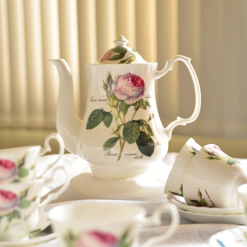 British RK Redoute Rose romantic light rose series afternoon tea set for 6 people (1 pot, 6 cups and plates) - Teapots & Teacups - Porcelain 
