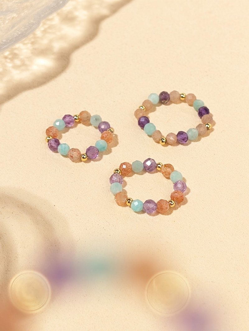 金太陽石 紫水晶 天河石  天然石串珠戒指 JIEGEM 姊的珠寶 - 戒指 - 半寶石 紫色