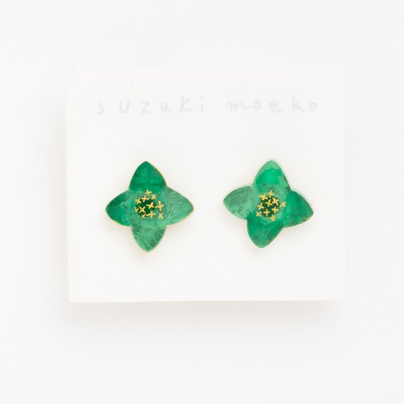 絵のピアス【花】 - 耳環/耳夾 - 壓克力 綠色