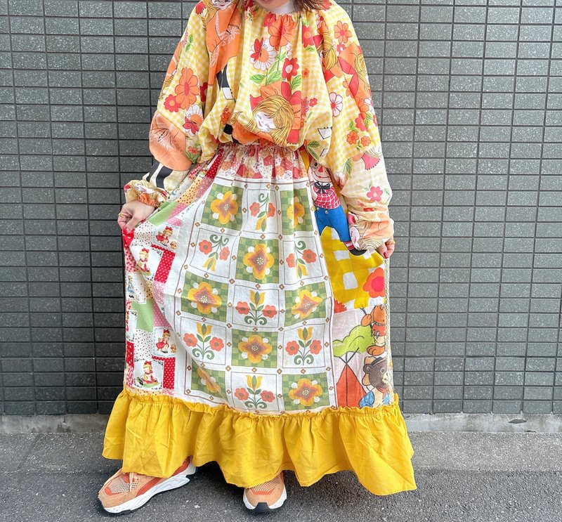 Vintage Patchwork Dress - ชุดเดรส - ผ้าฝ้าย/ผ้าลินิน 