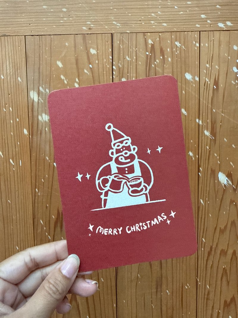 (二入) 聖誕老公公的手沖咖啡 - 聖誕明信片 - 卡片/明信片 - 紙 紅色