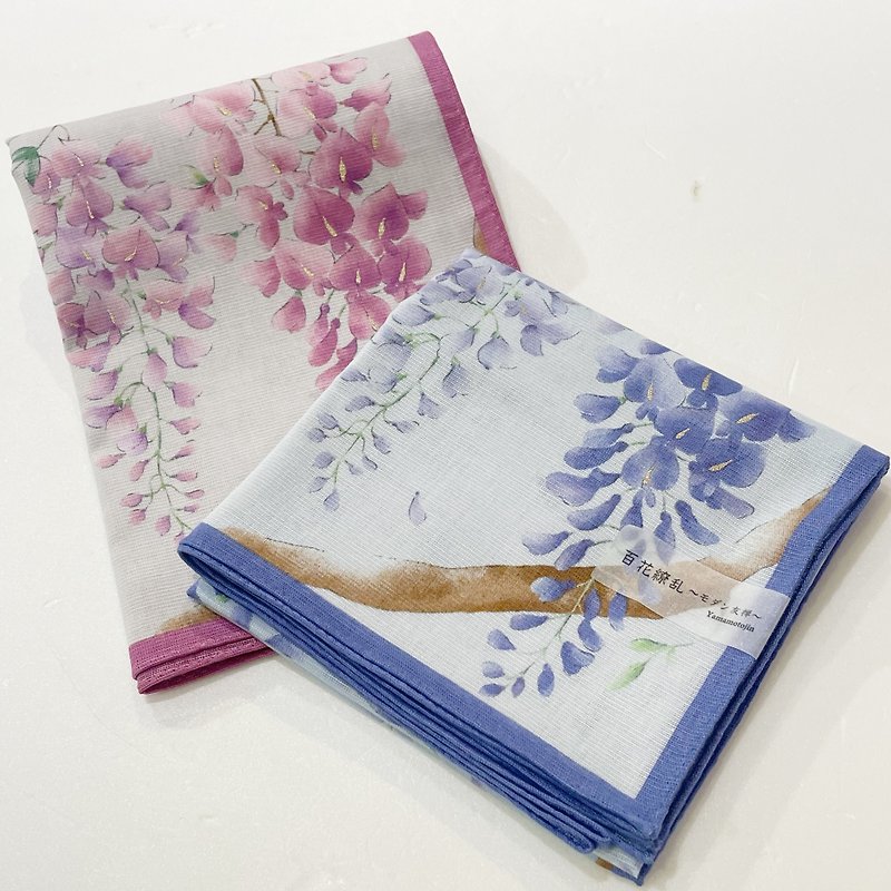 [Fashion Essentials for Hot Summer] Kyoto Flowers Promiscuous Handkerchief - Wisteria (Purple/Blue) - ผ้าเช็ดหน้า - ผ้าฝ้าย/ผ้าลินิน 